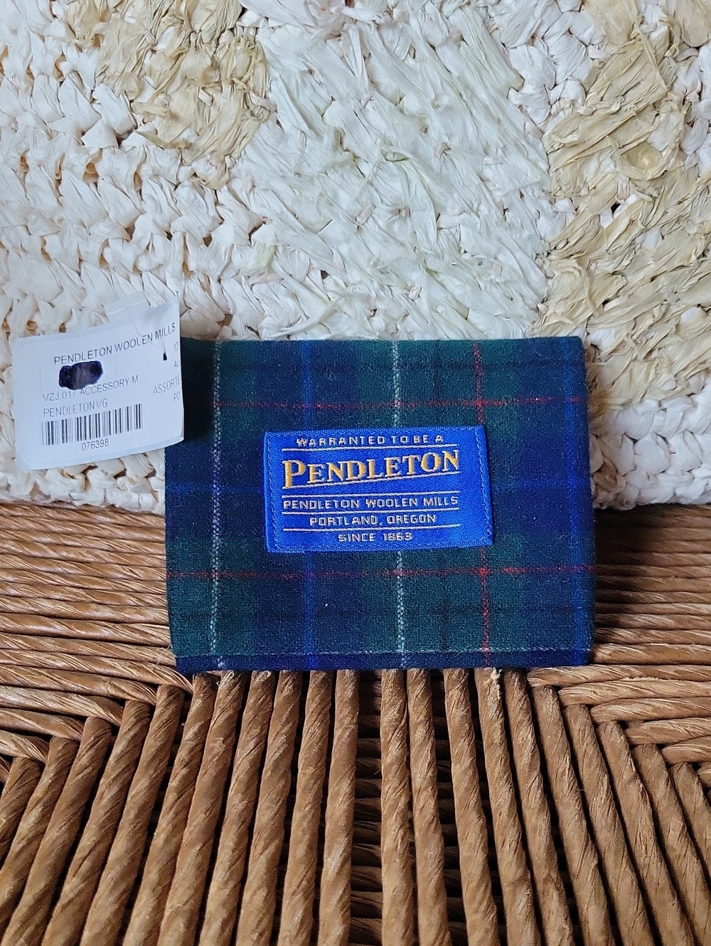 Pendleton Blue and Green Tartan Wool Card Sleeve